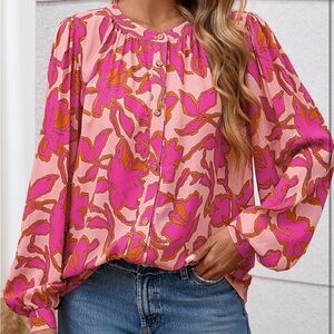 NWT Floral Boho Flowy Pink Blouse S